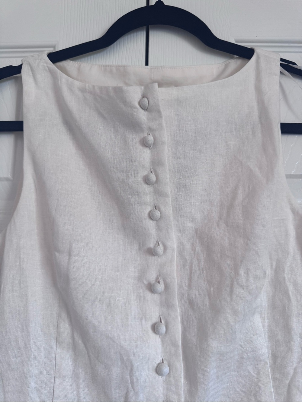 Sleeveless Ivory Drop-Waist Button-Back Dress - Picture 5 of 6
